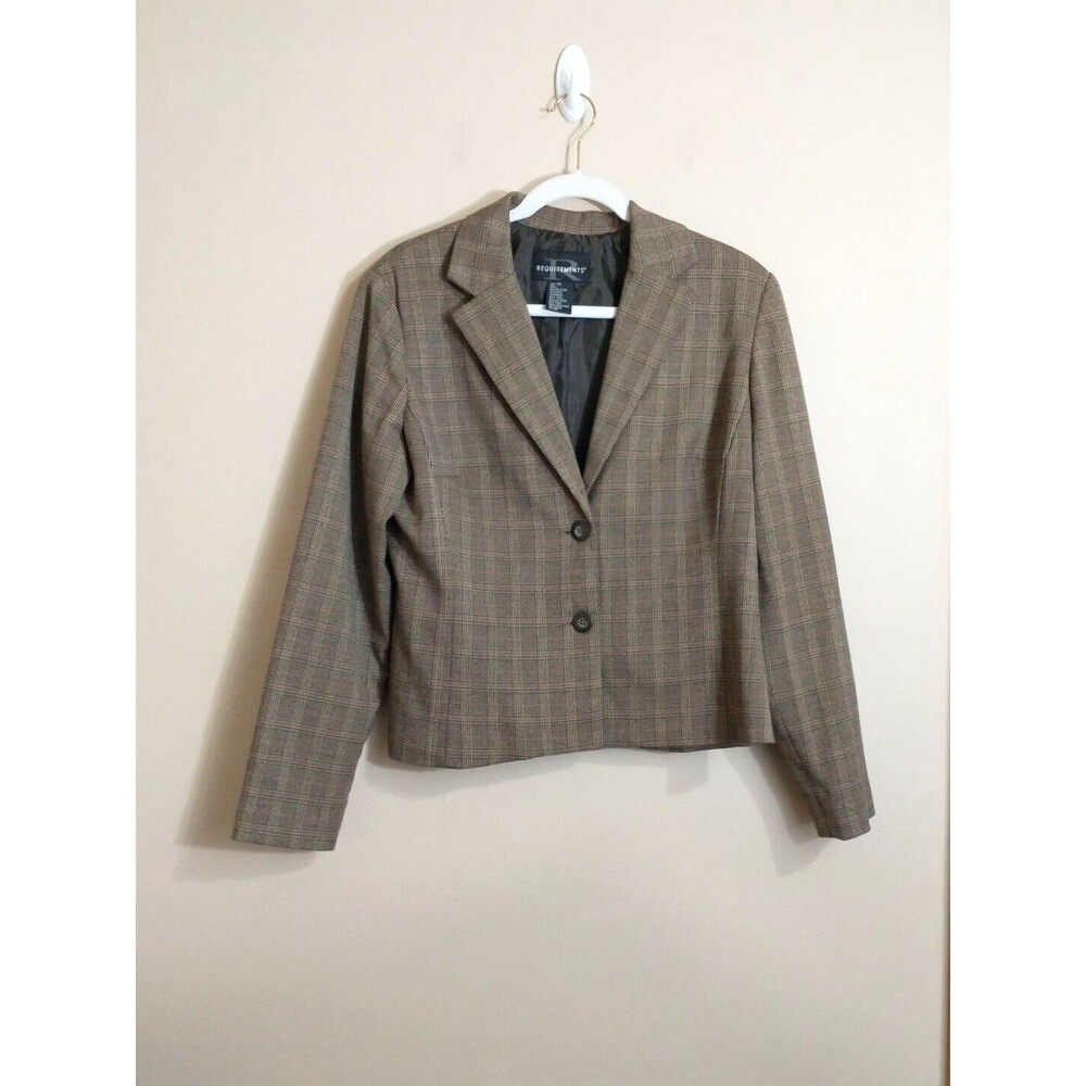 Vintage Womens Plaid Blazer 12 Brown Menswear Light Academia Preppy 90s Teacher